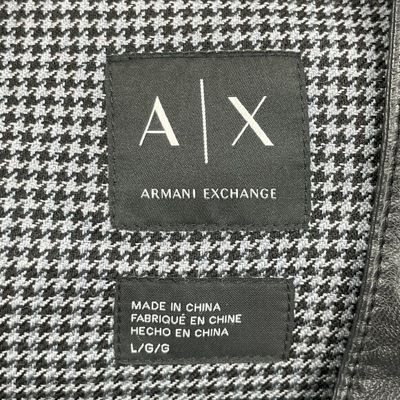 ARMANI EXCHANGE Gray Black Houndstooth Faux Vegan Leather Full Zip Jacket Size L - Picture 9 of 10